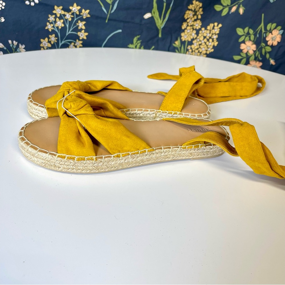 Marigold Yellow Knot Espadrille Lace Up Platform Sandals 9 Boho NWT - Picture 3 of 4